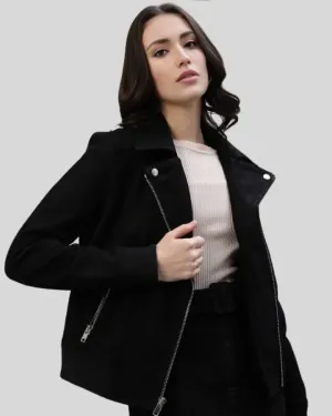 Velvet Noir Black Suede Motorcycle Leather Jacket
