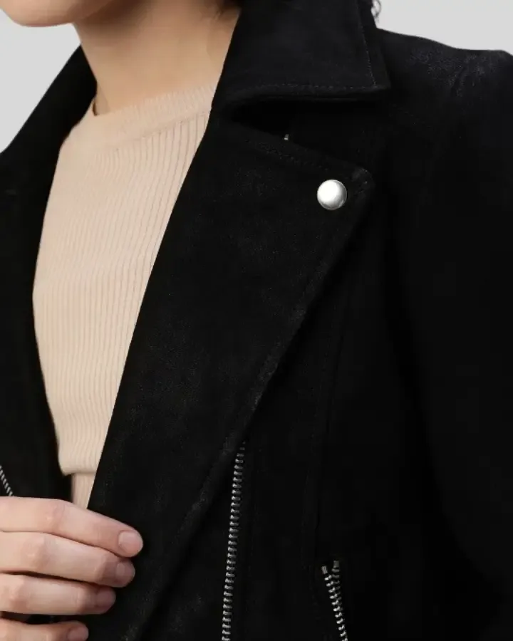 Velvet Noir Black Suede Motorcycle Leather Jacket