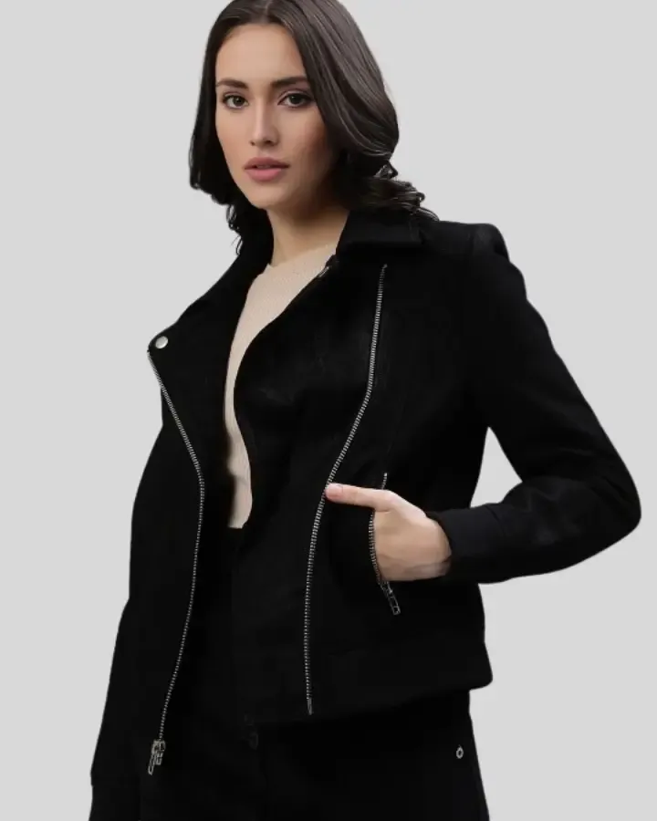 Velvet Noir Black Suede Motorcycle Leather Jacket