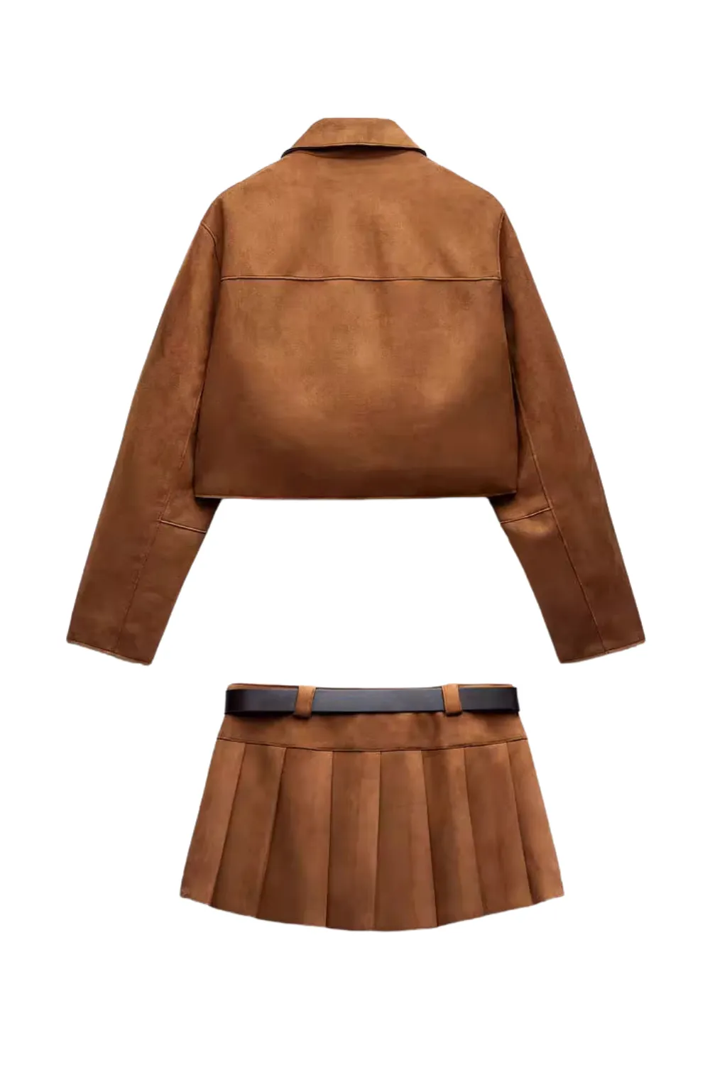 'Victoria' Faux Suede Short Jacket & Pleated Skirt Set (Sold Separately)