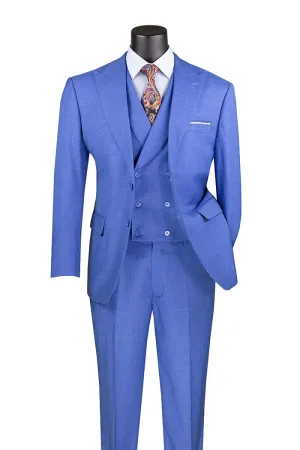 Vinci Modern Fit 3 Piece Suit with Vest and Adjustable Waist Band Pants French Blue MV2K-2