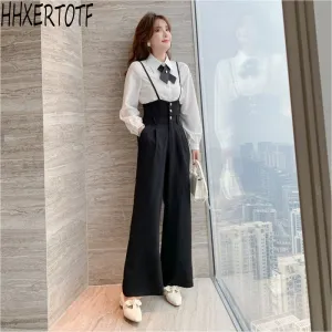 Wenkouban 2022 Spring Fashion Elegant Women Two Piece Suits Long  Sleeve Shirts Tops Long Wide Leg Pants Trousers Sets