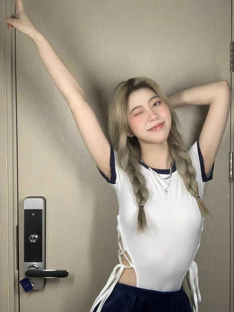 Women Short Sleeve White Bodysuits