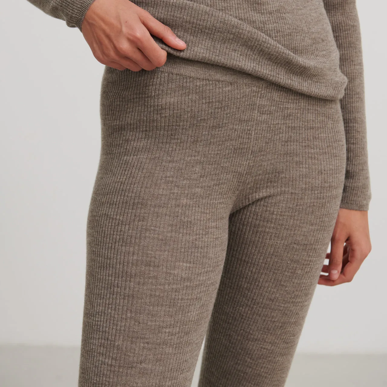 Women's Rib Leggings - 100% Merino - Beige Melange (S, M, L)