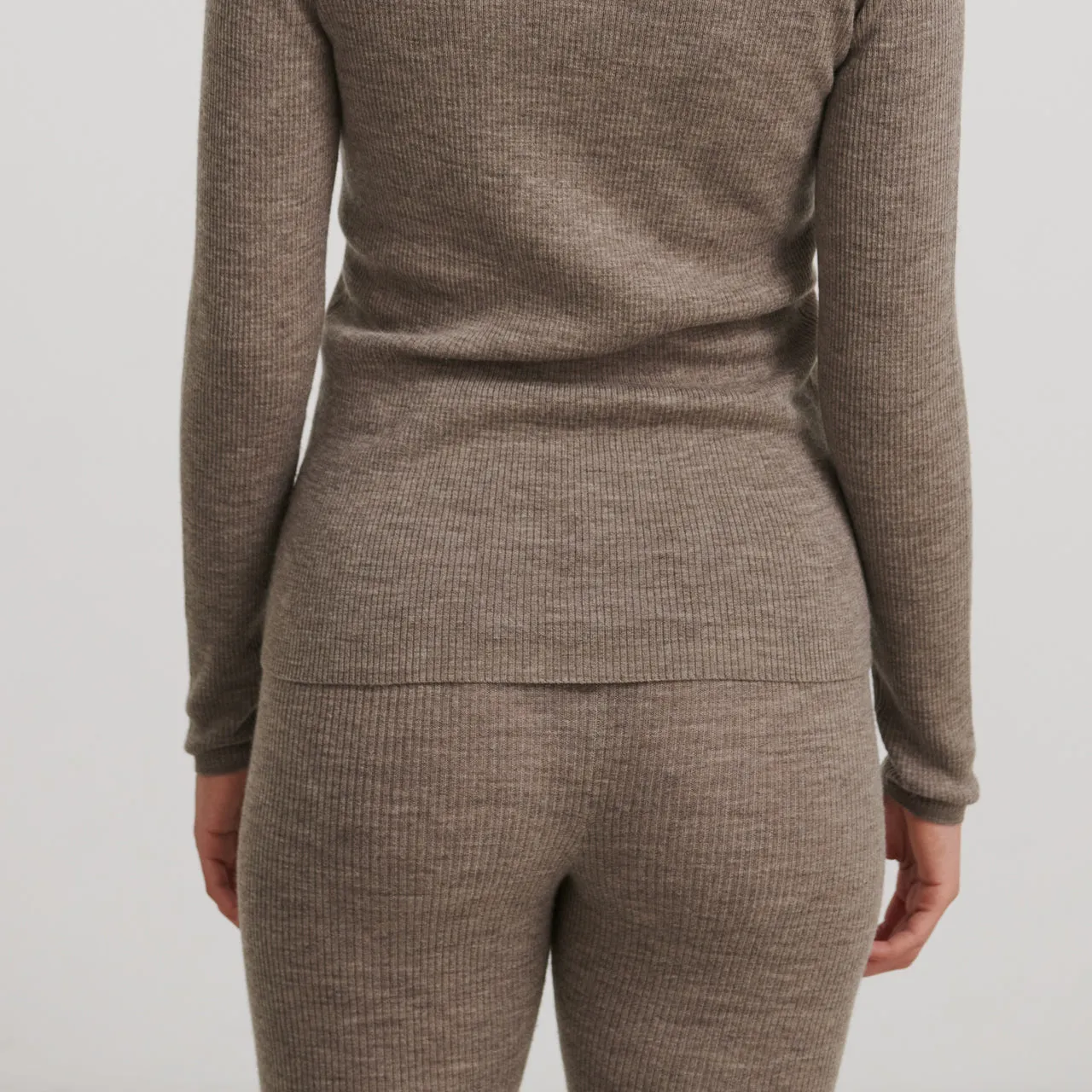 Women's Rib Leggings - 100% Merino - Beige Melange (S, M, L)