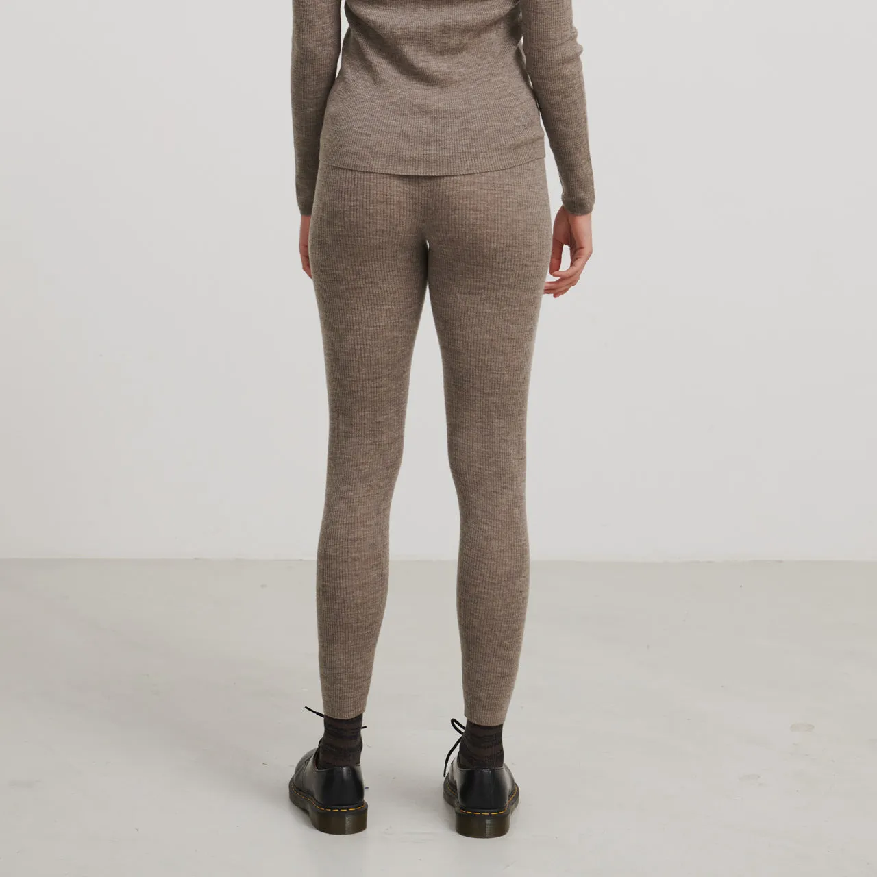 Women's Rib Leggings - 100% Merino - Beige Melange (S, M, L)