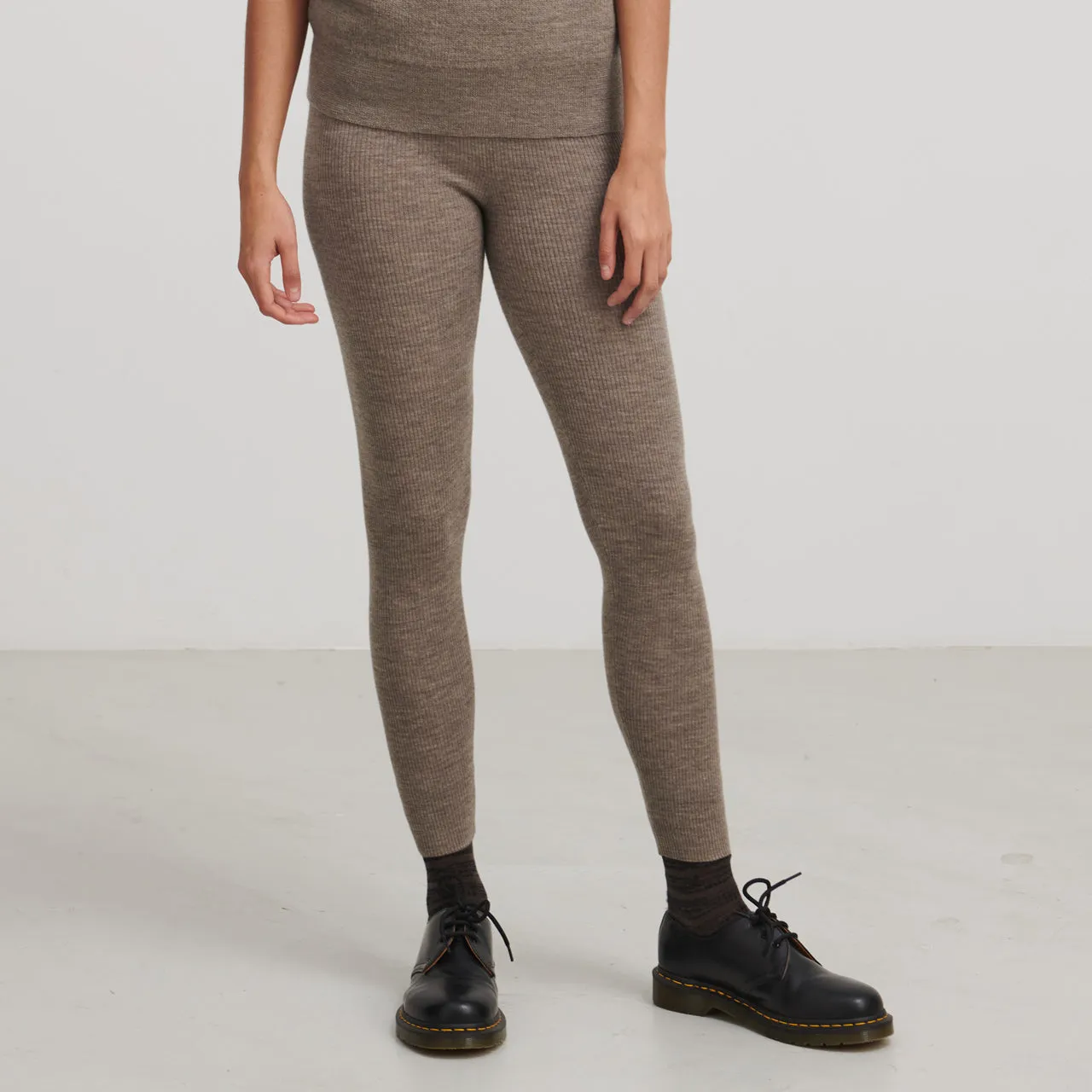 Women's Rib Leggings - 100% Merino - Beige Melange (S, M, L)
